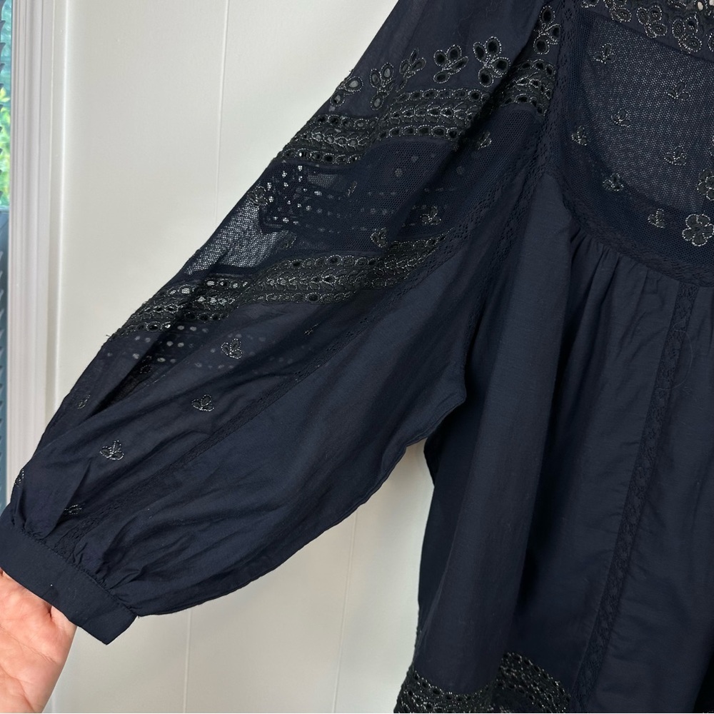 Anthropologie Jaslyn Embroidered Peasant Top Navy Size S - Picture 4 of 15